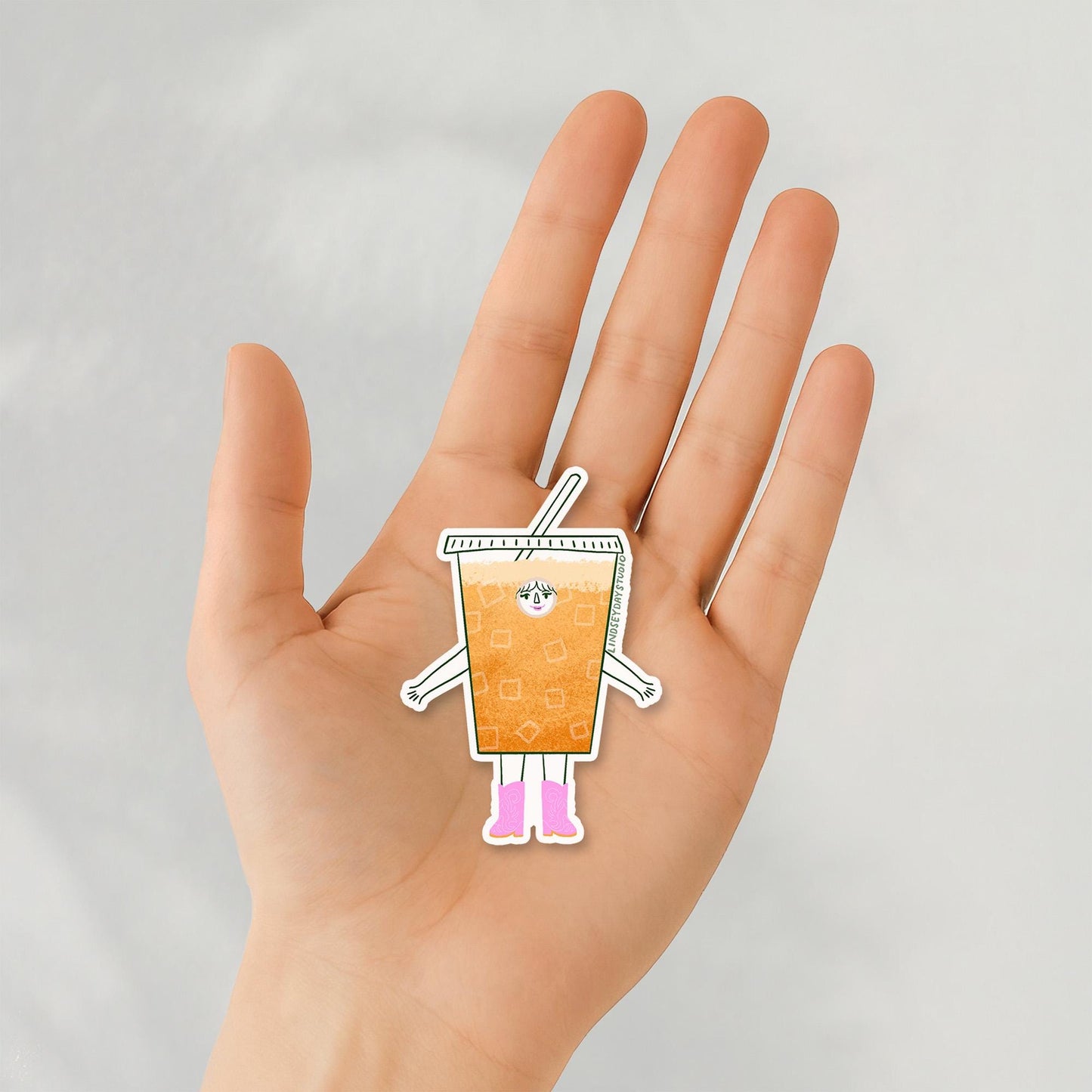 Iced Coffee Girlie Sticker, 3 in.