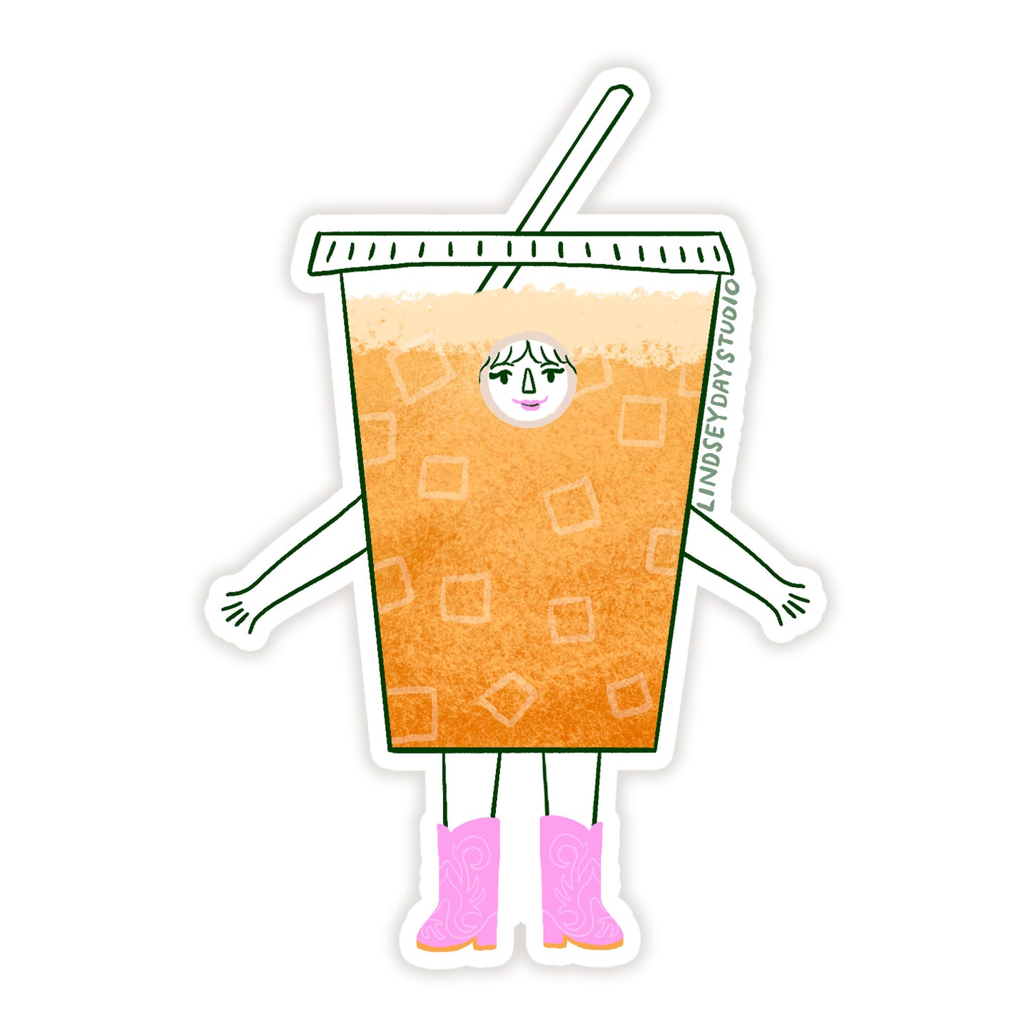 Iced Coffee Girlie Sticker, 3 in.