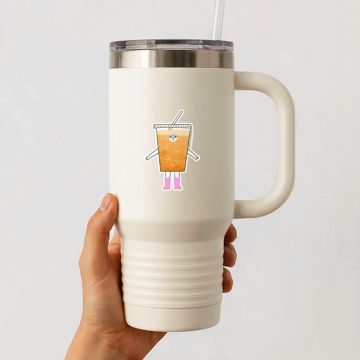 Iced Coffee Girlie Sticker, 3 in.