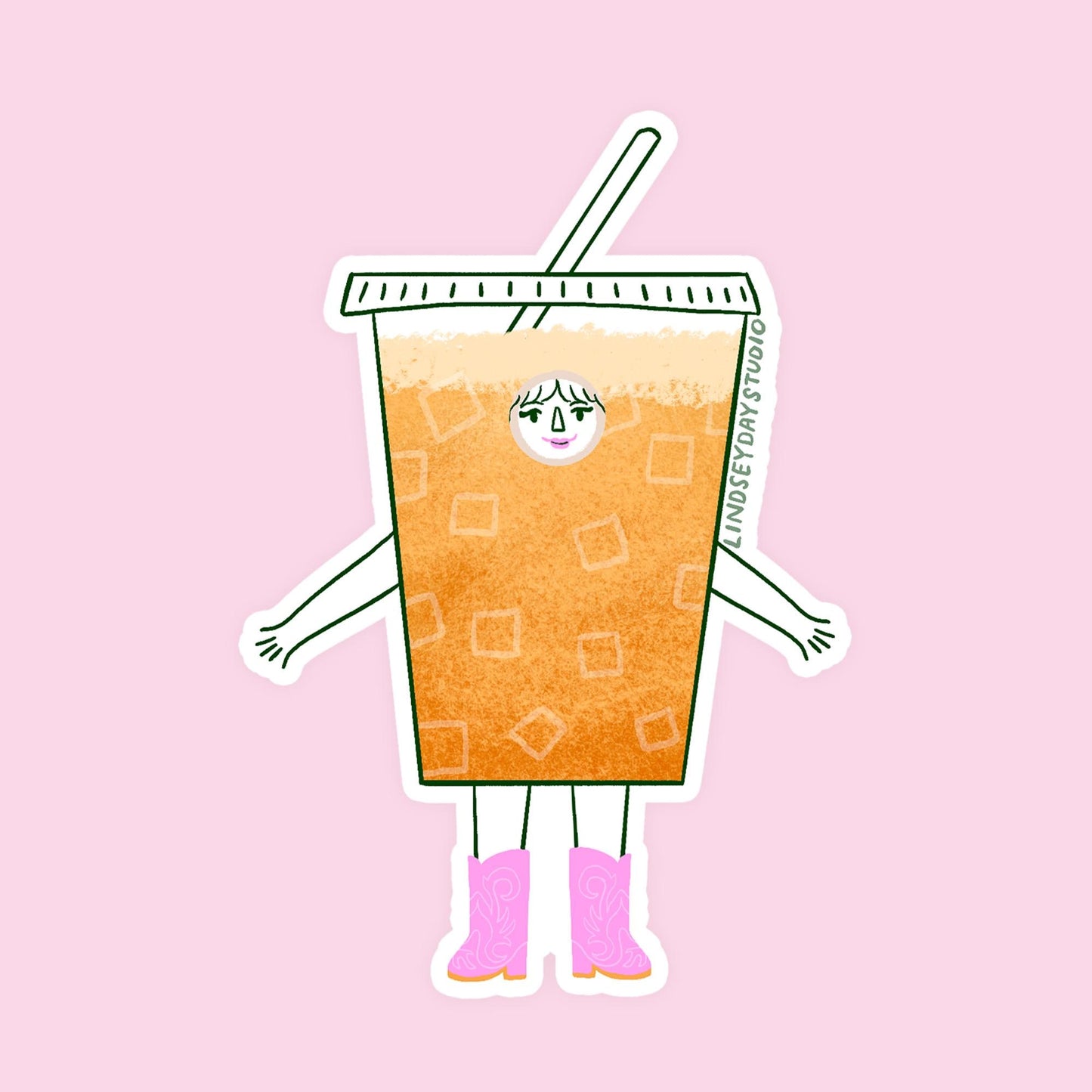 Iced Coffee Girlie Sticker, 3 in.